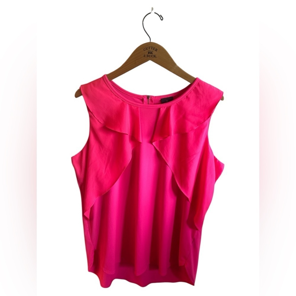 Worthington Sleeveless Top Hot Pink Ruffle Front Back Zipper Womens Size XL - Picture 2 of 10